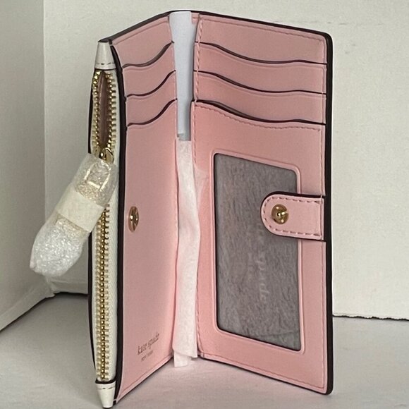 Kate Spade Morgan Dotty Floral Slim Bifold Wallet ID Womens Leather White ORGPKG - Picture 6 of 8